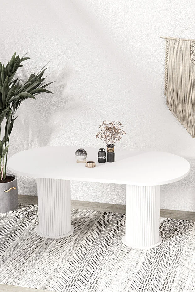 Kiev Bohem Lake Mdf Beyaz Ayaklı 80x140 Mutfak Masası Yemek Masası